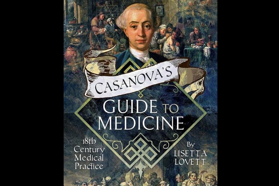image from book cover of Casanovas Guide featuring face of Casanova and other people 