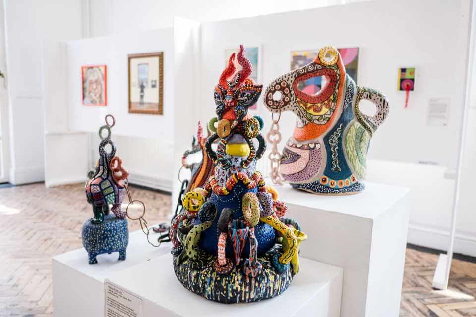 Brightly coloured ceramic sculptures by Kim Hargreaves, photographed by Jenny Harper