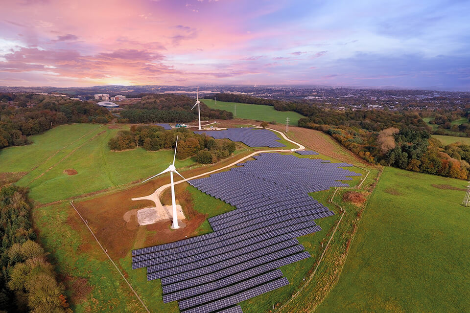 Aerial view of the Low Carbon Energy Generation Park at Keele University