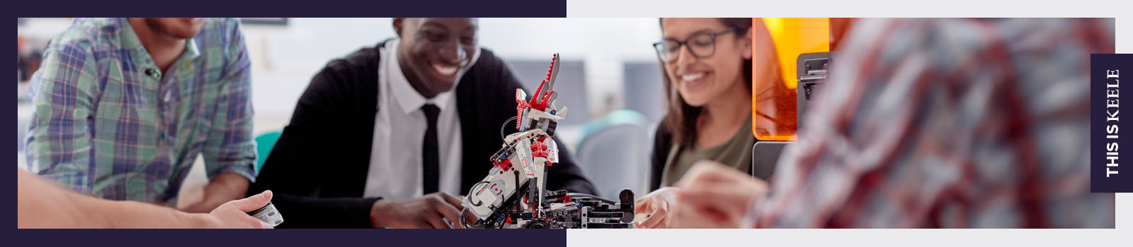 Data Science students working with a robot 